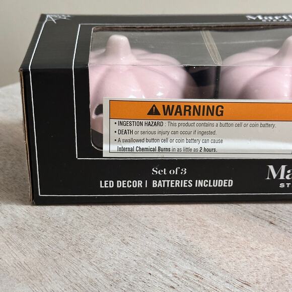 Set Of 3 Martha Stewart Pink Ceramic Led Light Up Jack O Lantern Pumpkins New - Picture 3 of 16